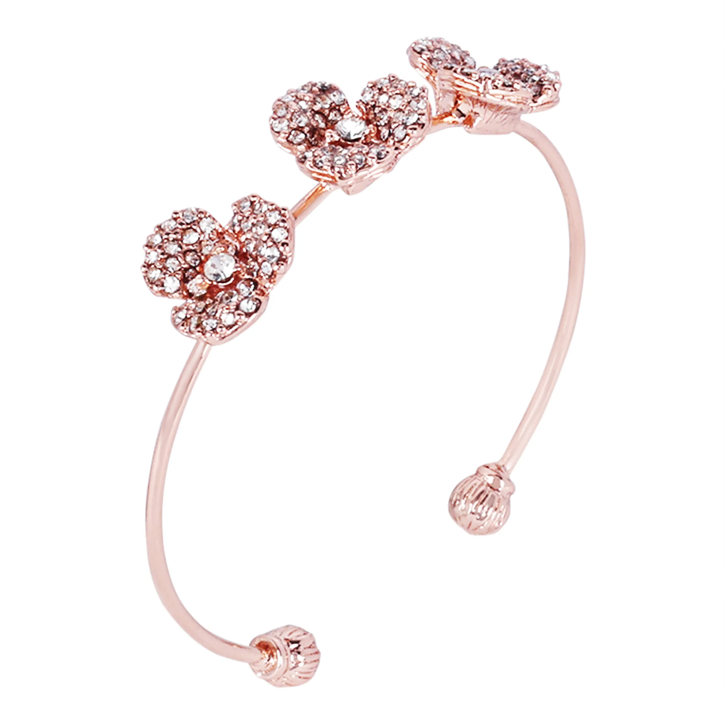 Estele Rose Collectiona??? Modern Rose Motif Cuff Bracelet: Stylish Rosegold Plated with Floral Detailinga??? A Fashionable Statement for Women