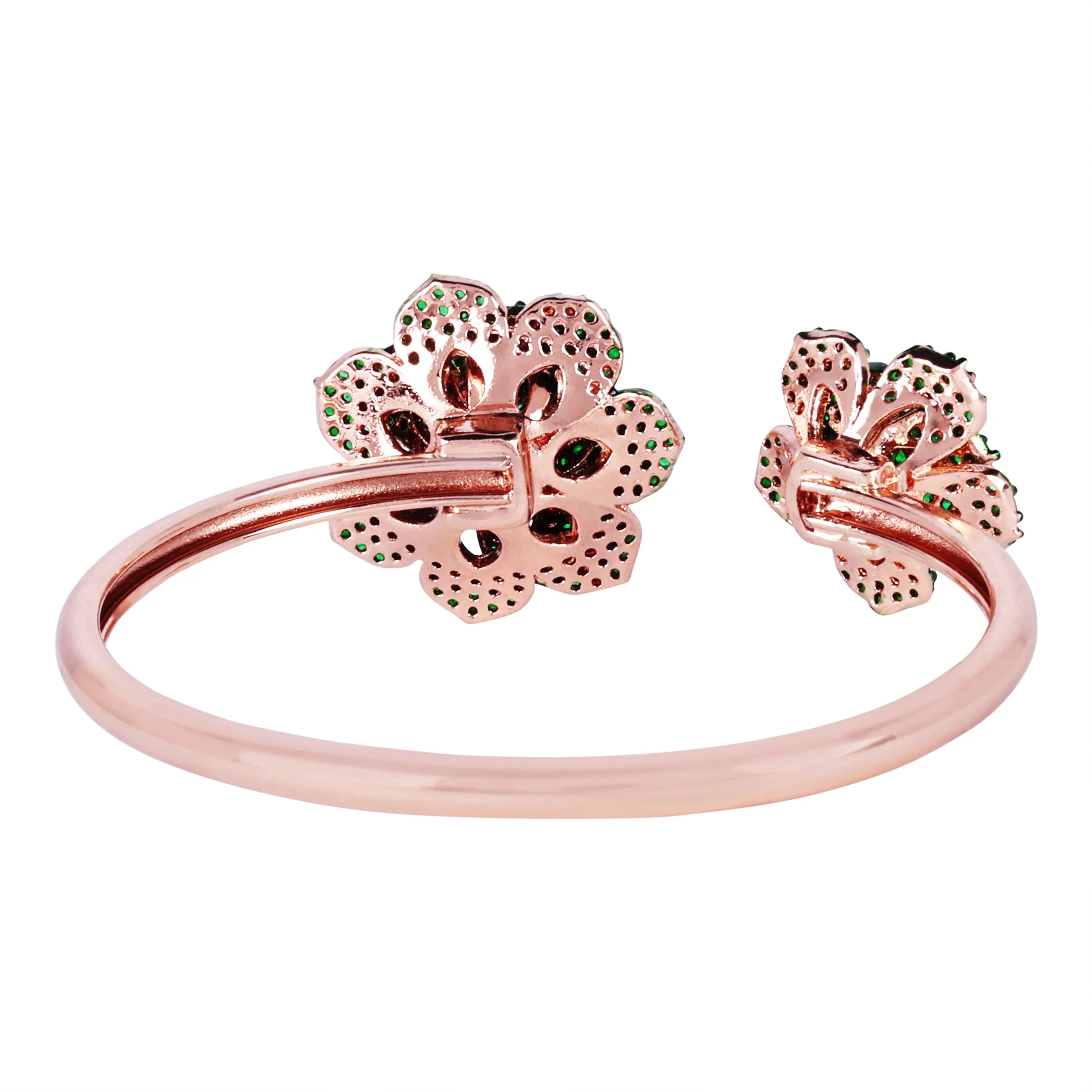 Estele Rose Collectiona??? Stunning Green American Diamond Rose Motif Cuff Bracelet with Rosegold Finish for Womena??? Adjustable Fit for All Wrist Sizes