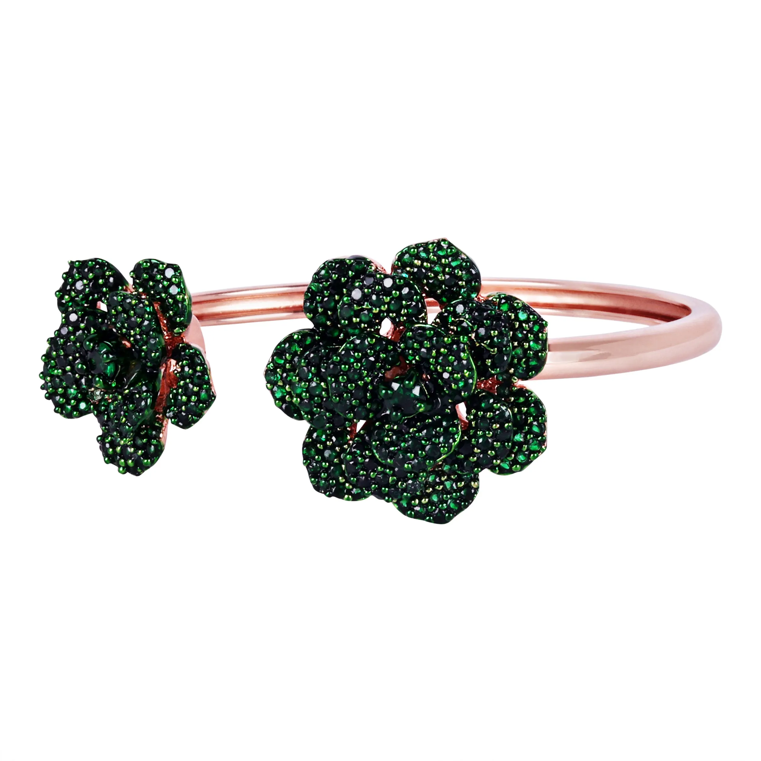 Estele Rose Collectiona??? Stunning Green American Diamond Rose Motif Cuff Bracelet with Rosegold Finish for Womena??? Adjustable Fit for All Wrist Sizes