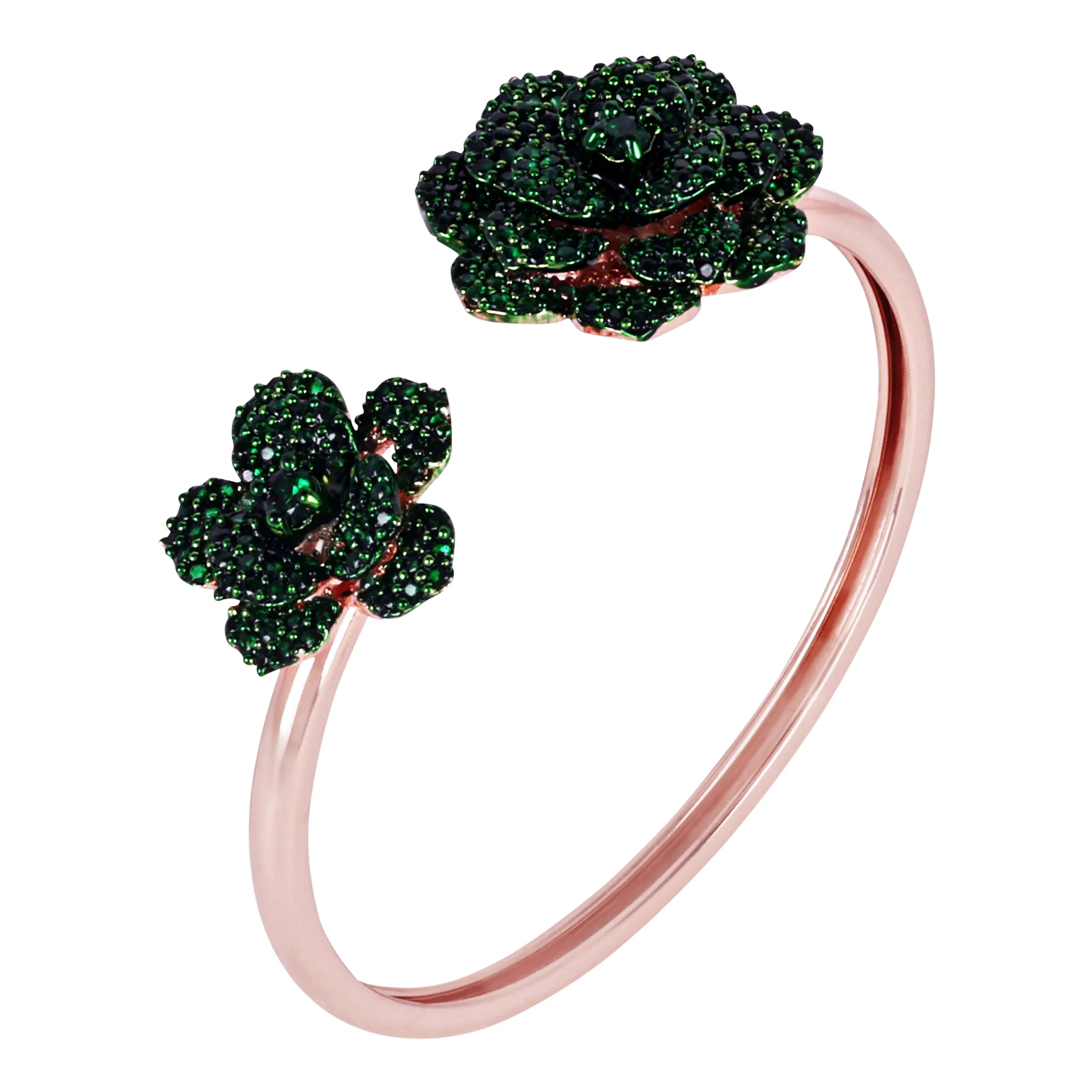 Estele Rose Collectiona??? Stunning Green American Diamond Rose Motif Cuff Bracelet with Rosegold Finish for Womena??? Adjustable Fit for All Wrist Sizes
