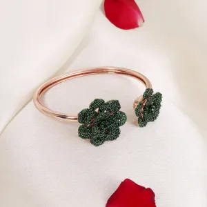 Estele Rose Collectiona??? Stunning Green American Diamond Rose Motif Cuff Bracelet with Rosegold Finish for Womena??? Adjustable Fit for All Wrist Sizes