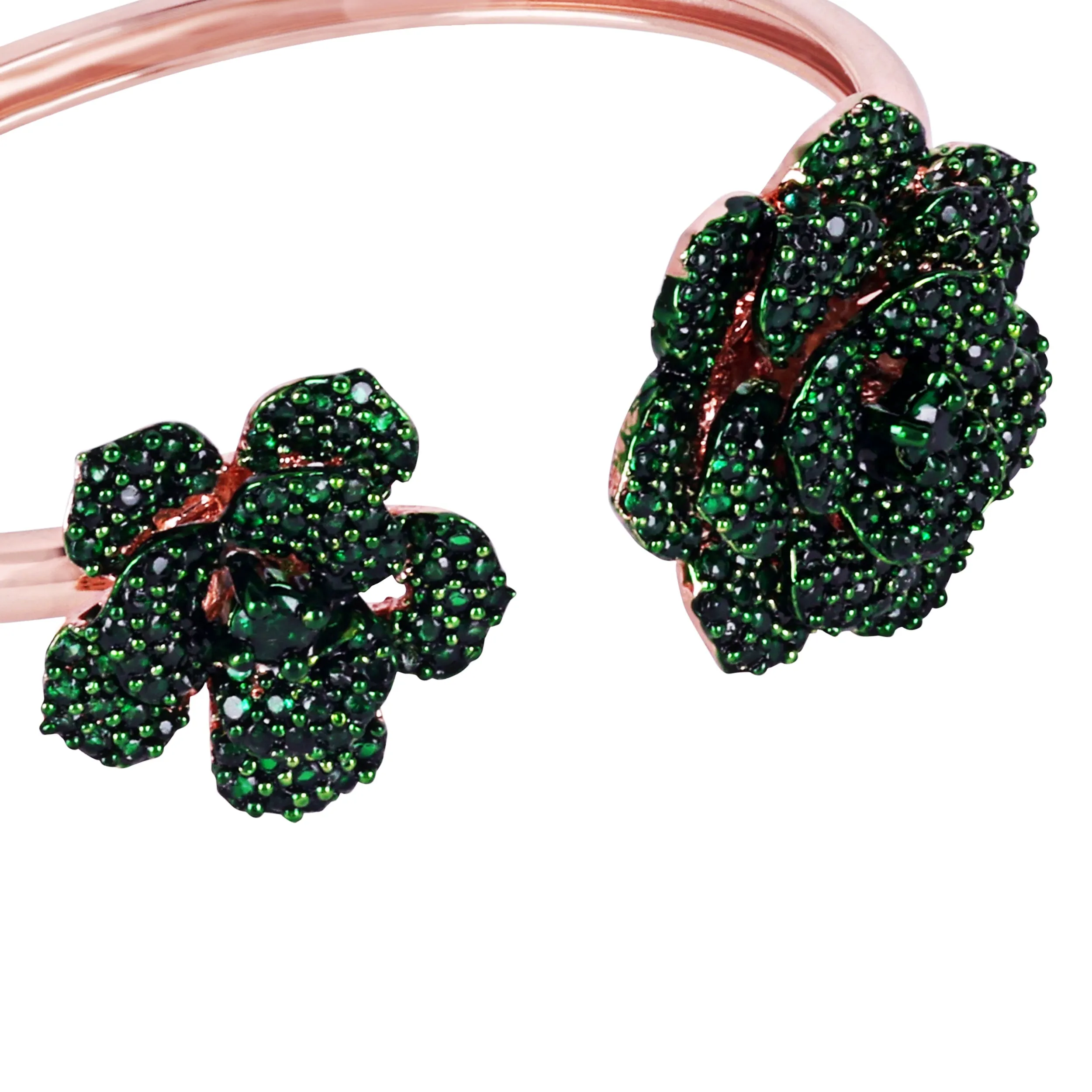Estele Rose Collectiona??? Stunning Green American Diamond Rose Motif Cuff Bracelet with Rosegold Finish for Womena??? Adjustable Fit for All Wrist Sizes