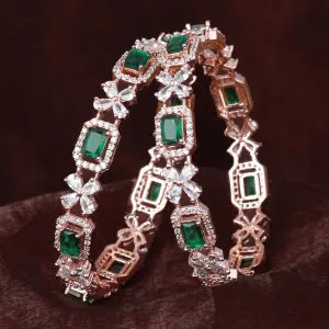 Estele Rosegold Plated Mesmerizing Green American Diamond Bangles|Available in 2:4, 2:6, & 2:8 Sizes|Perfect Blend of Glamour & Elegance for Women