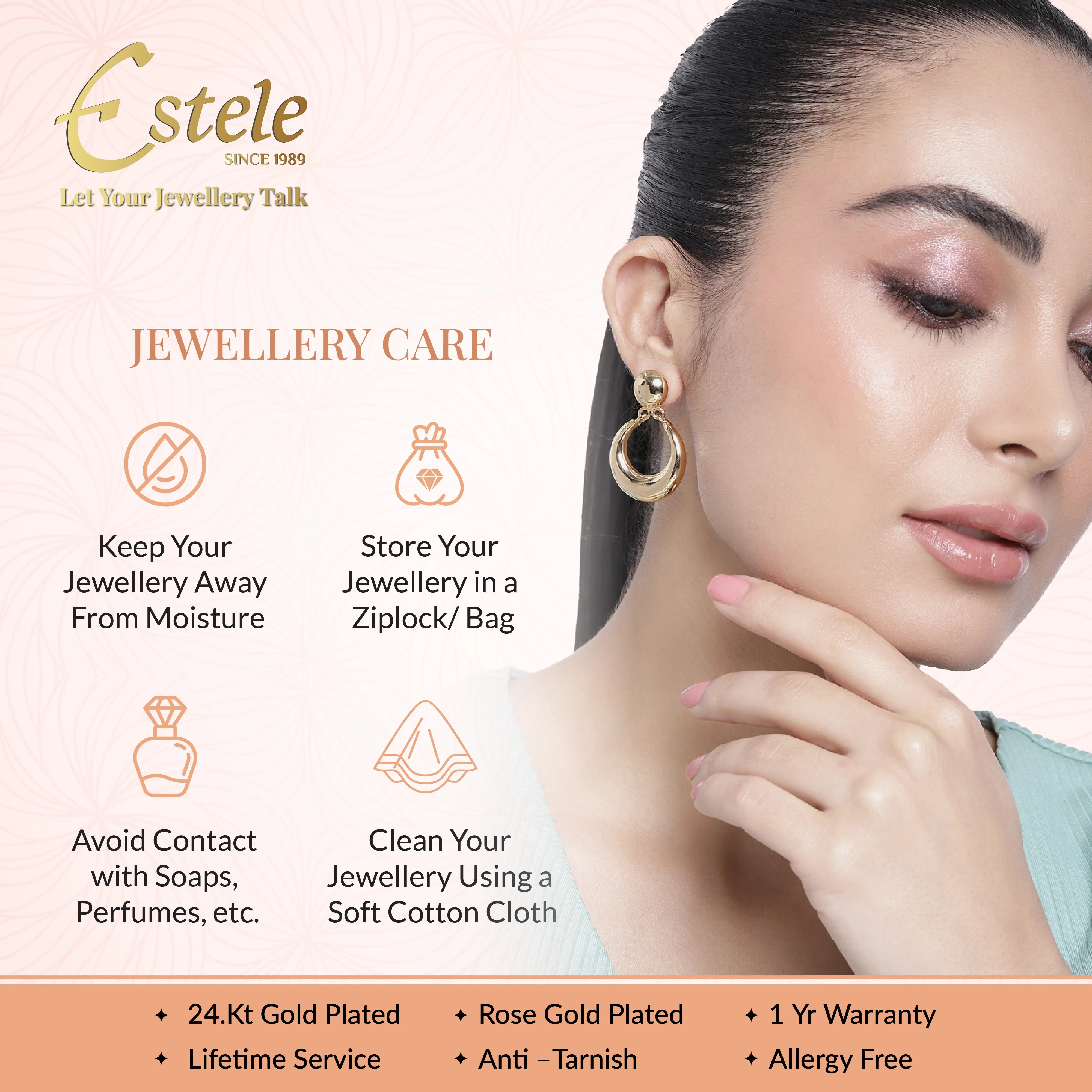 Estele Rosegold Plated Radiant Mint Pink American Diamonds Adorned Charm Bracelet|Elegant Sparkle for Women