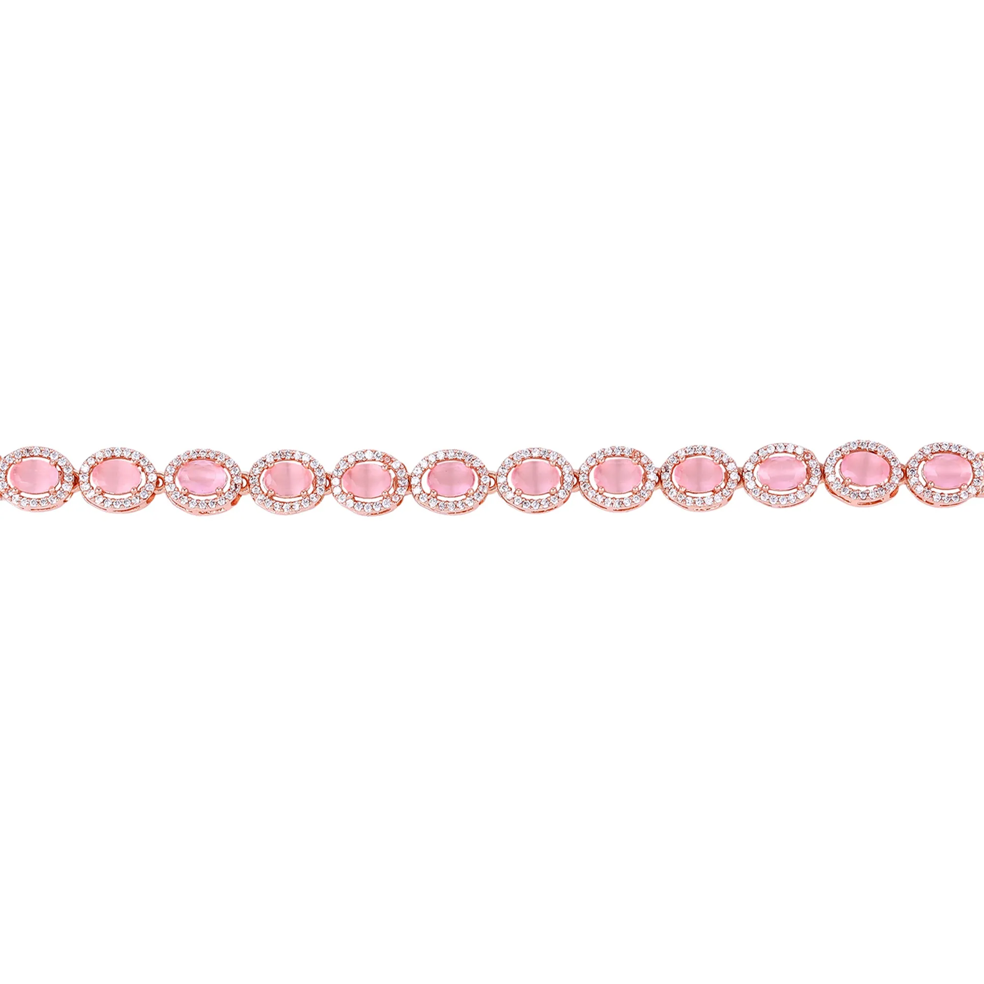 Estele Rosegold Plated Radiant Mint Pink American Diamonds Adorned Charm Bracelet|Elegant Sparkle for Women