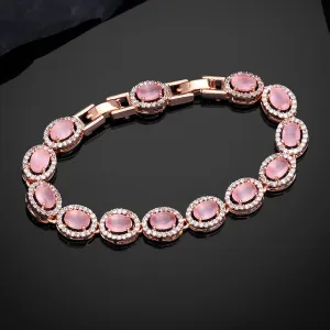 Estele Rosegold Plated Radiant Mint Pink American Diamonds Adorned Charm Bracelet|Elegant Sparkle for Women