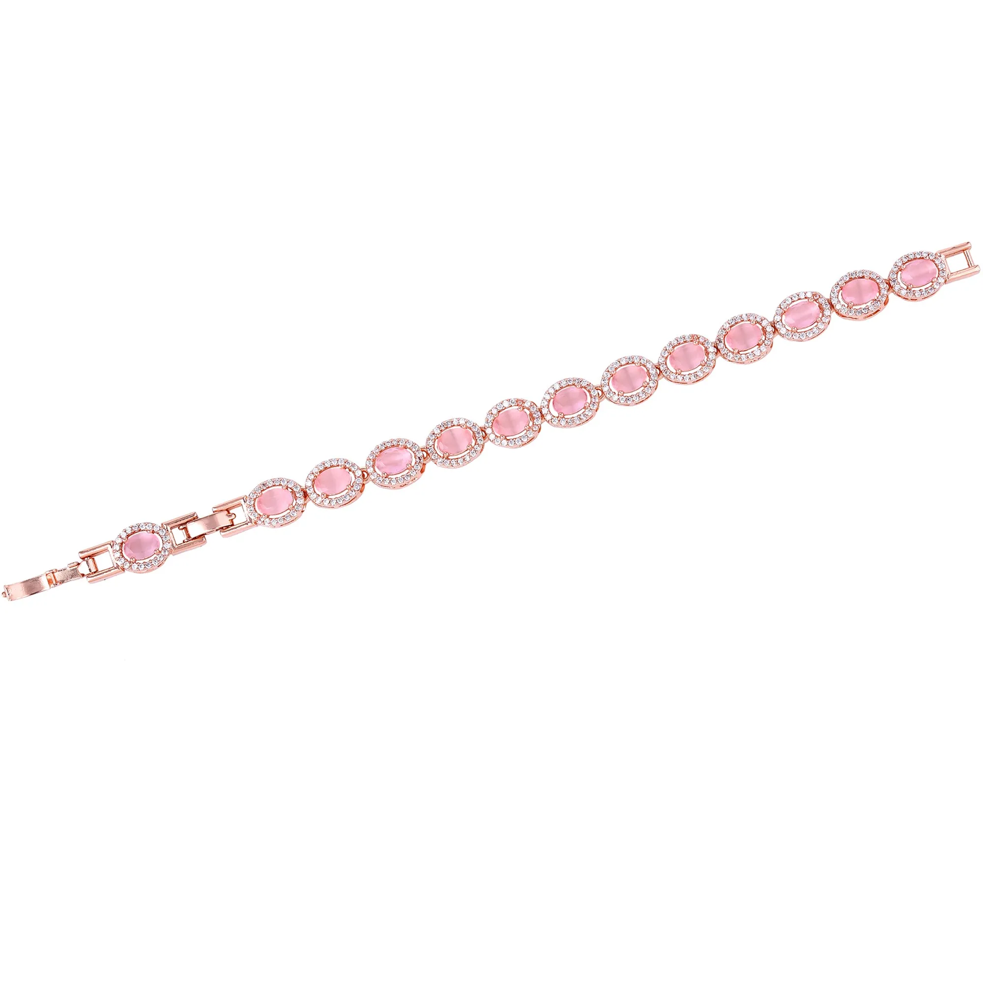 Estele Rosegold Plated Radiant Mint Pink American Diamonds Adorned Charm Bracelet|Elegant Sparkle for Women