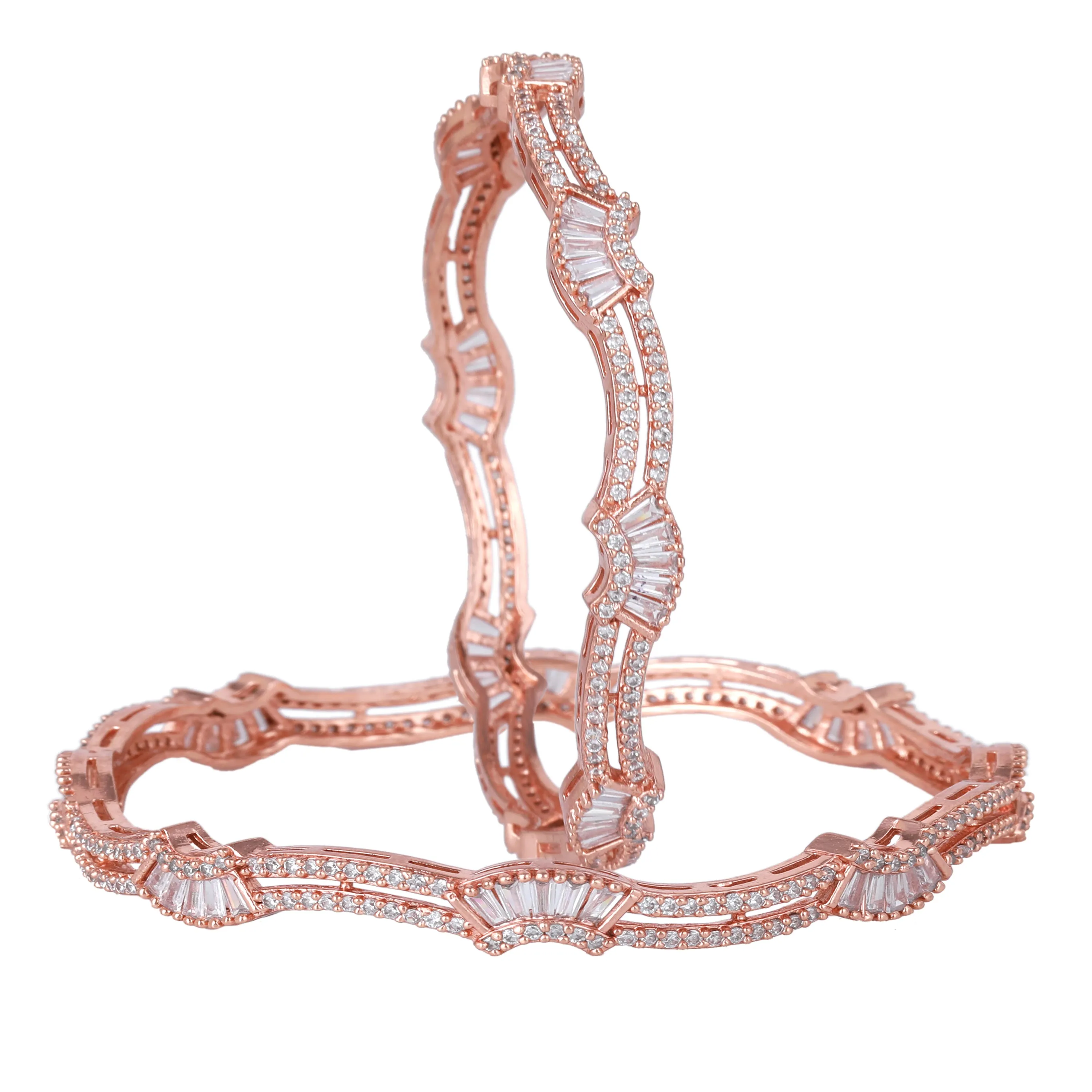 Estele Rosegold Plated Refined White American Diamond Bangle |Available Sizes in 2:6 & 2:8| Classic Design with Modern Elegance for Women