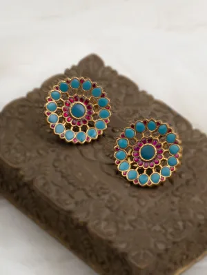 Firoza Color Gold Plated Jadau Kundan Earrings - ME1163FP