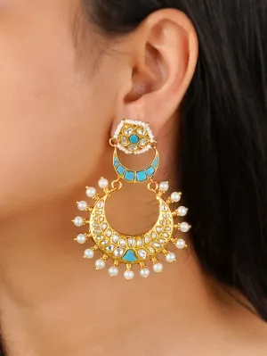 Firoza Color Gold Plated Thappa Jadau Kundan Earrings - TJ-E102WF