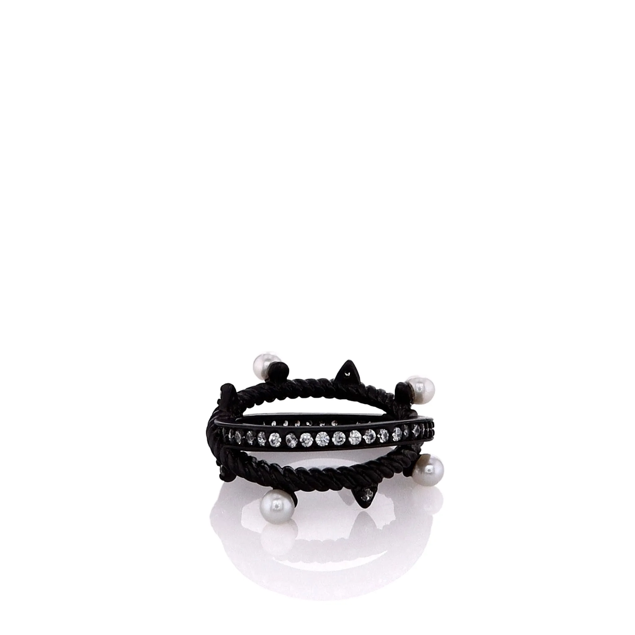 Freida Rothman Sterling Silver Pearl and Cubic Zirconia Cross Over Ring