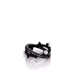 Freida Rothman Sterling Silver Pearl and Cubic Zirconia Cross Over Ring