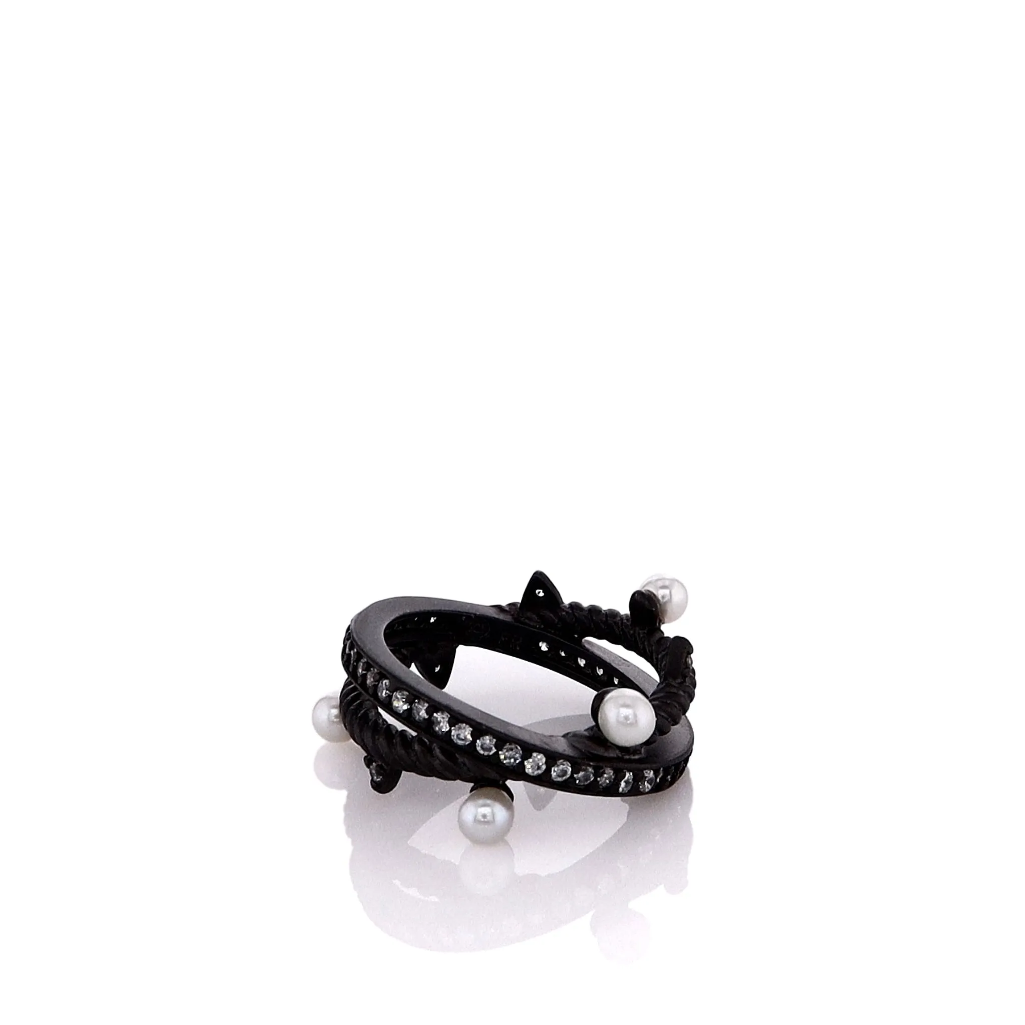 Freida Rothman Sterling Silver Pearl and Cubic Zirconia Cross Over Ring