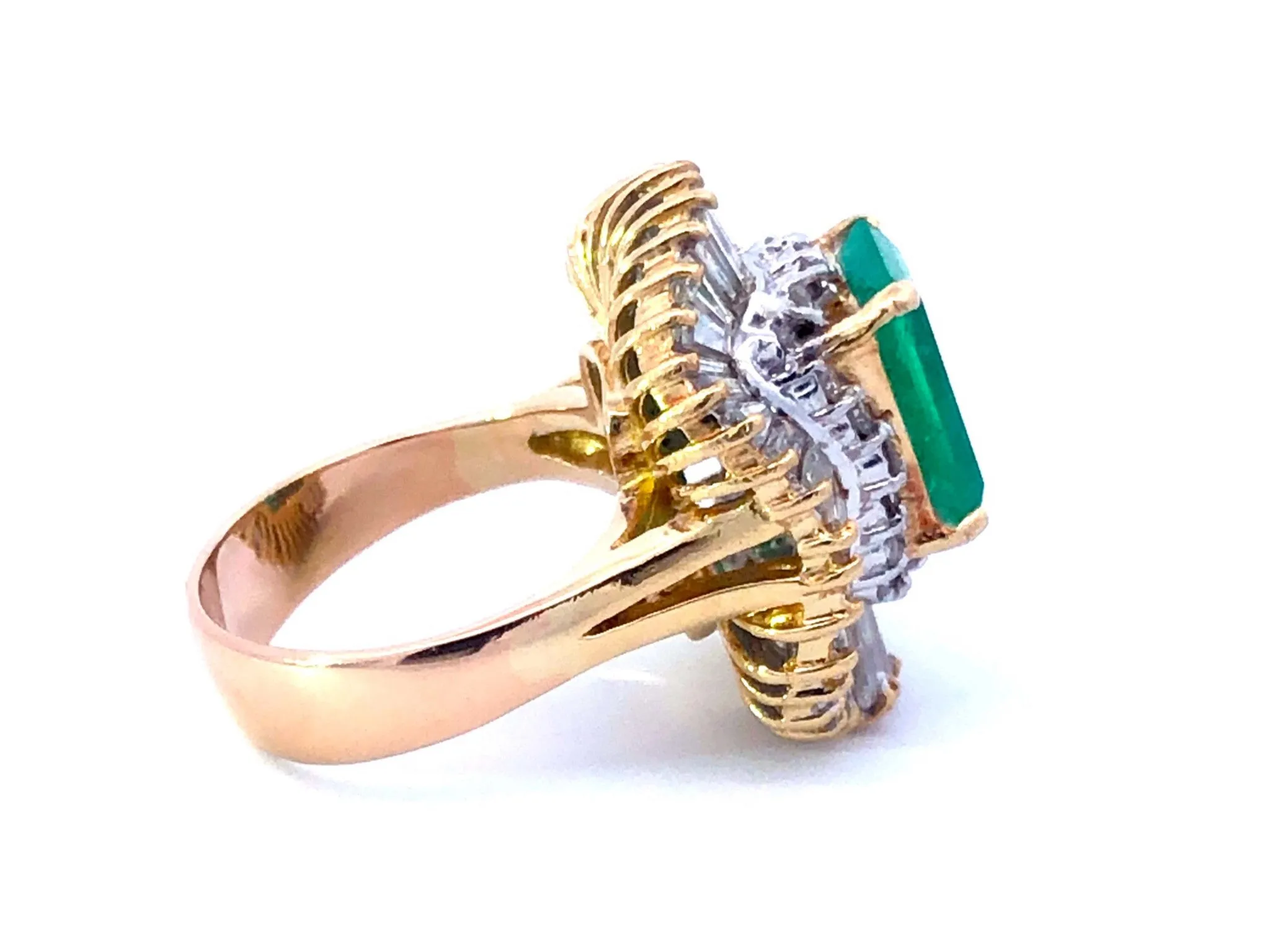GIA Rare 4 ct. Colombian Emerald & Diamond Ballerina Ring in 18k Yellow Gold