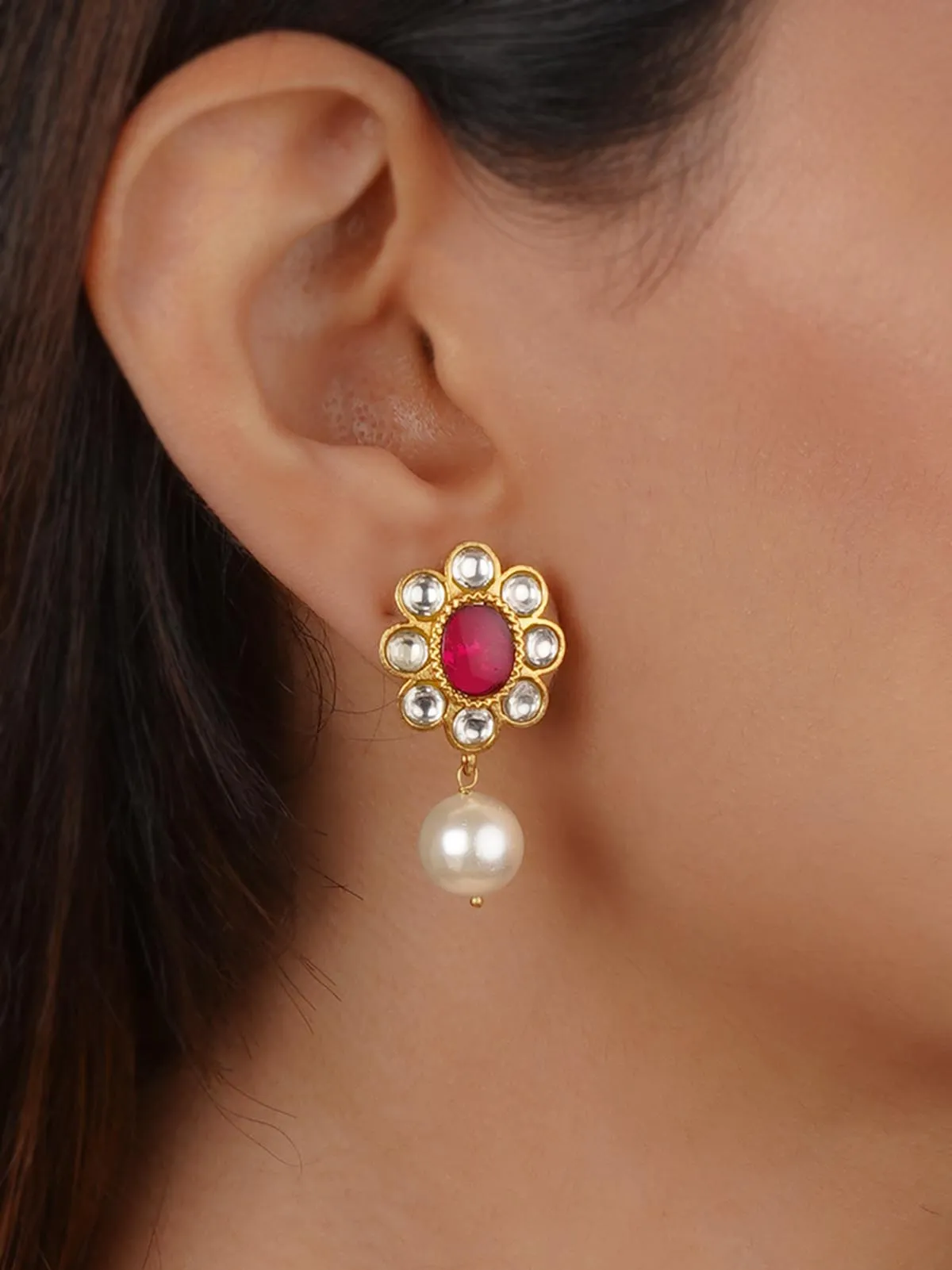Gold Plated Jadau Kundan Earrings - ME1377