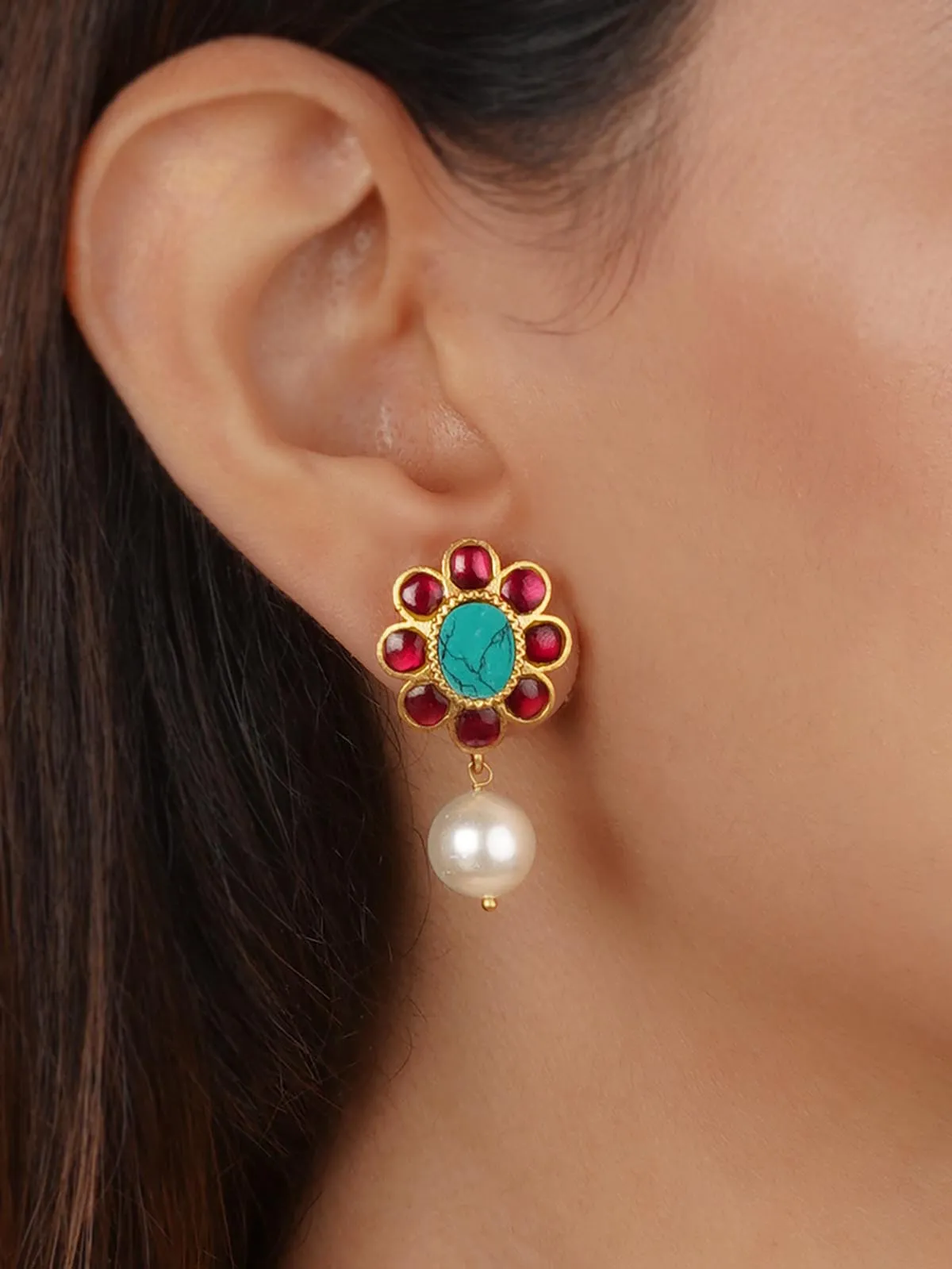 Gold Plated Jadau Kundan Earrings - ME1377