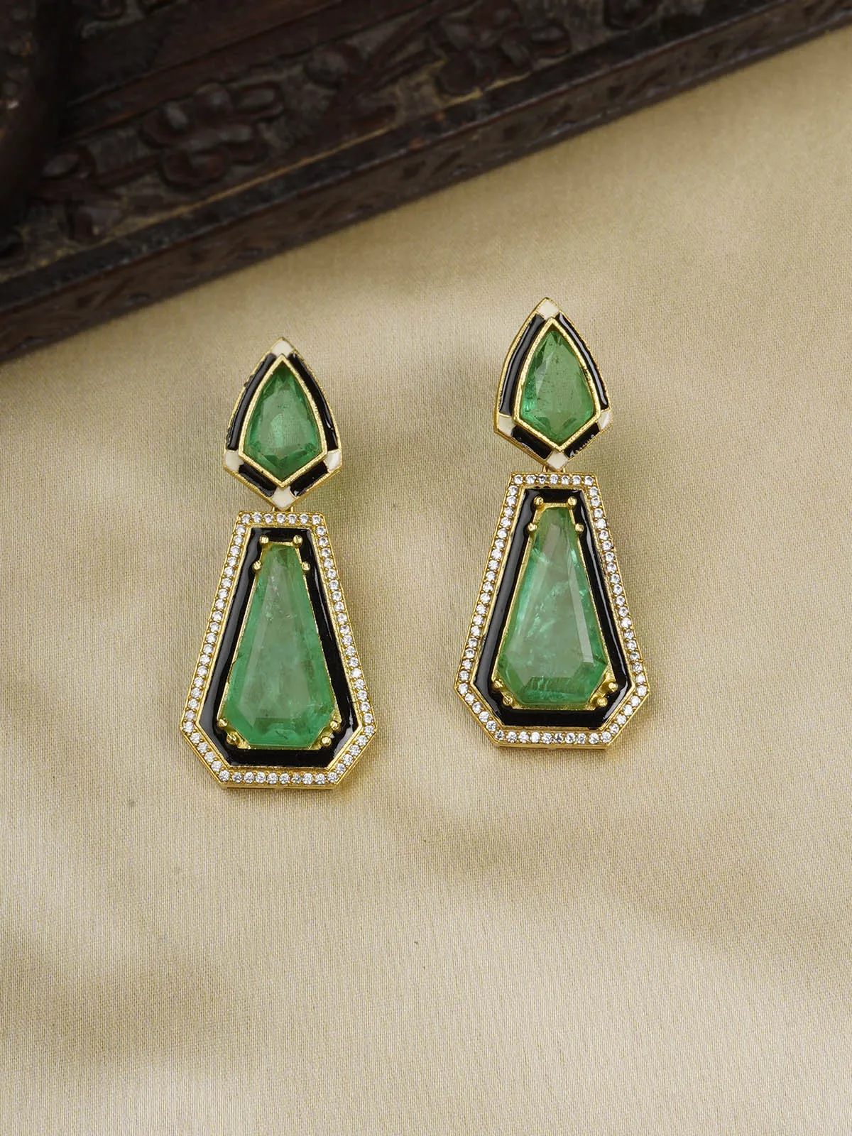 Green Color Gold Plated Contemporary Earrings - TCZ-EAR1MT