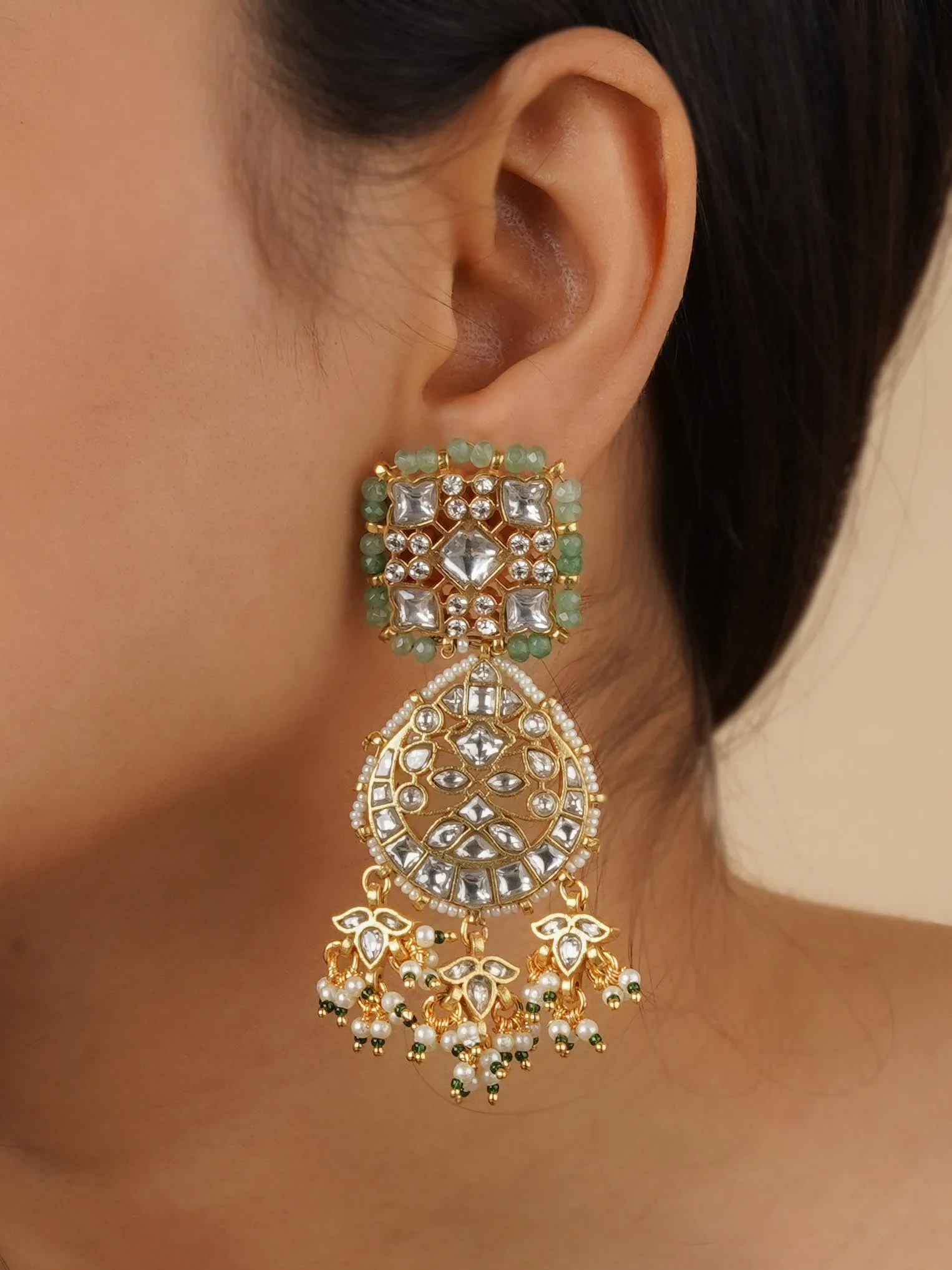 Green Color Gold Plated Mishr Earrings - MR-E214