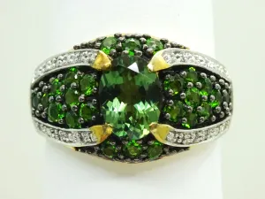 Green Tourmaline & Colorless Topaz Ring Vermeil Sterling Silver Size 10