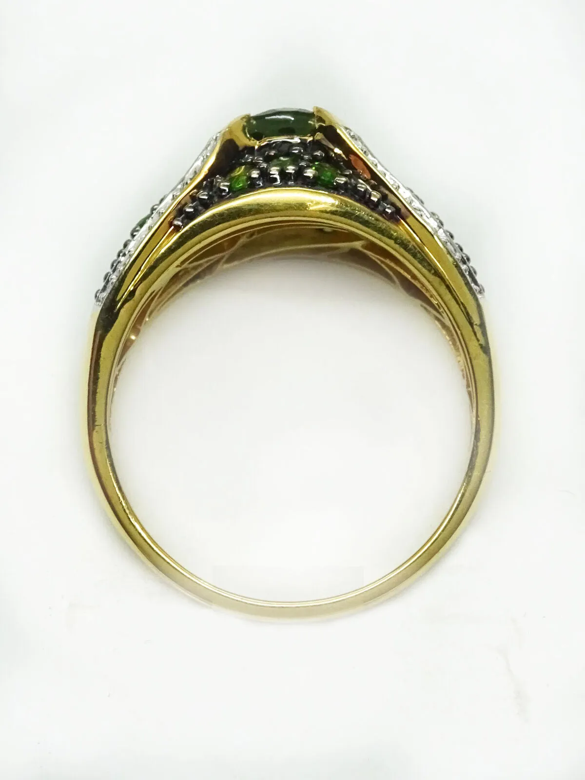 Green Tourmaline & Colorless Topaz Ring Vermeil Sterling Silver Size 10