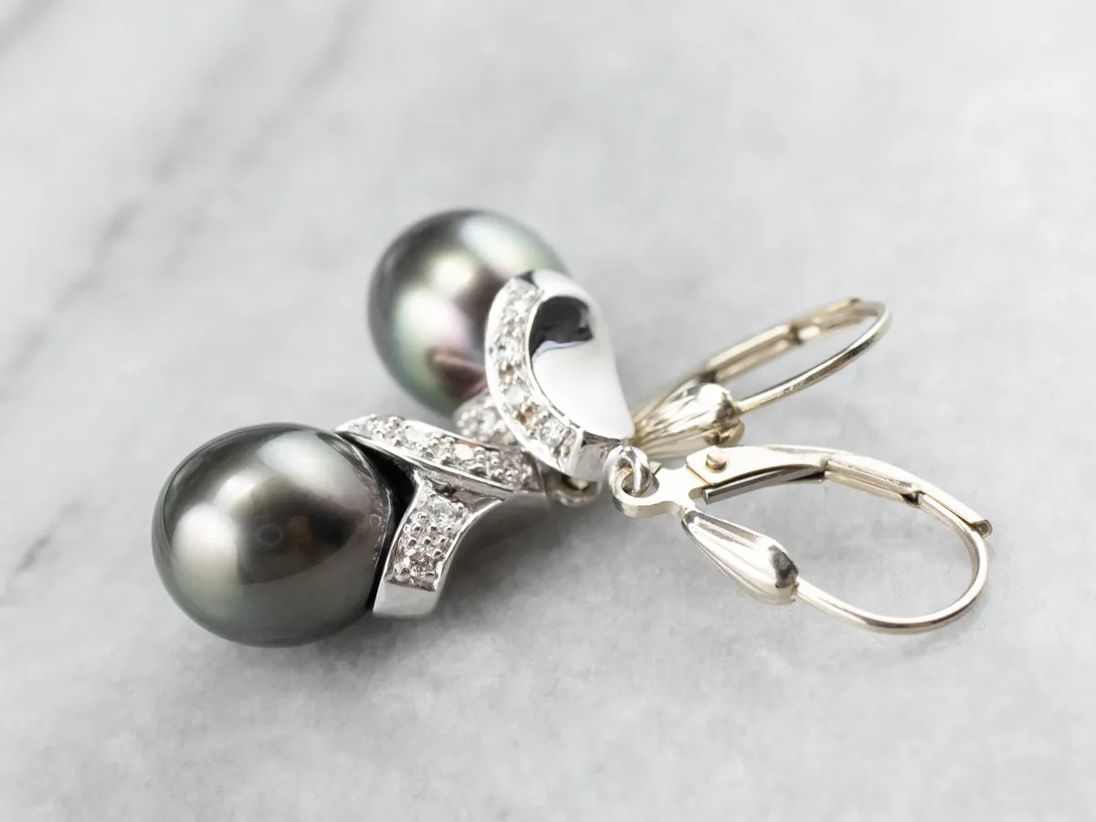 Grey Pearl Diamond White Gold Drop Earrings