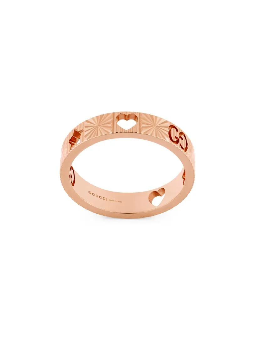 Gucci Icon 18ct Rose Gold Heart Band Ring D