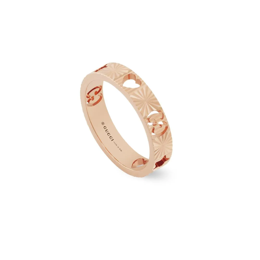 Gucci Icon 18ct Rose Gold Heart Band Ring D