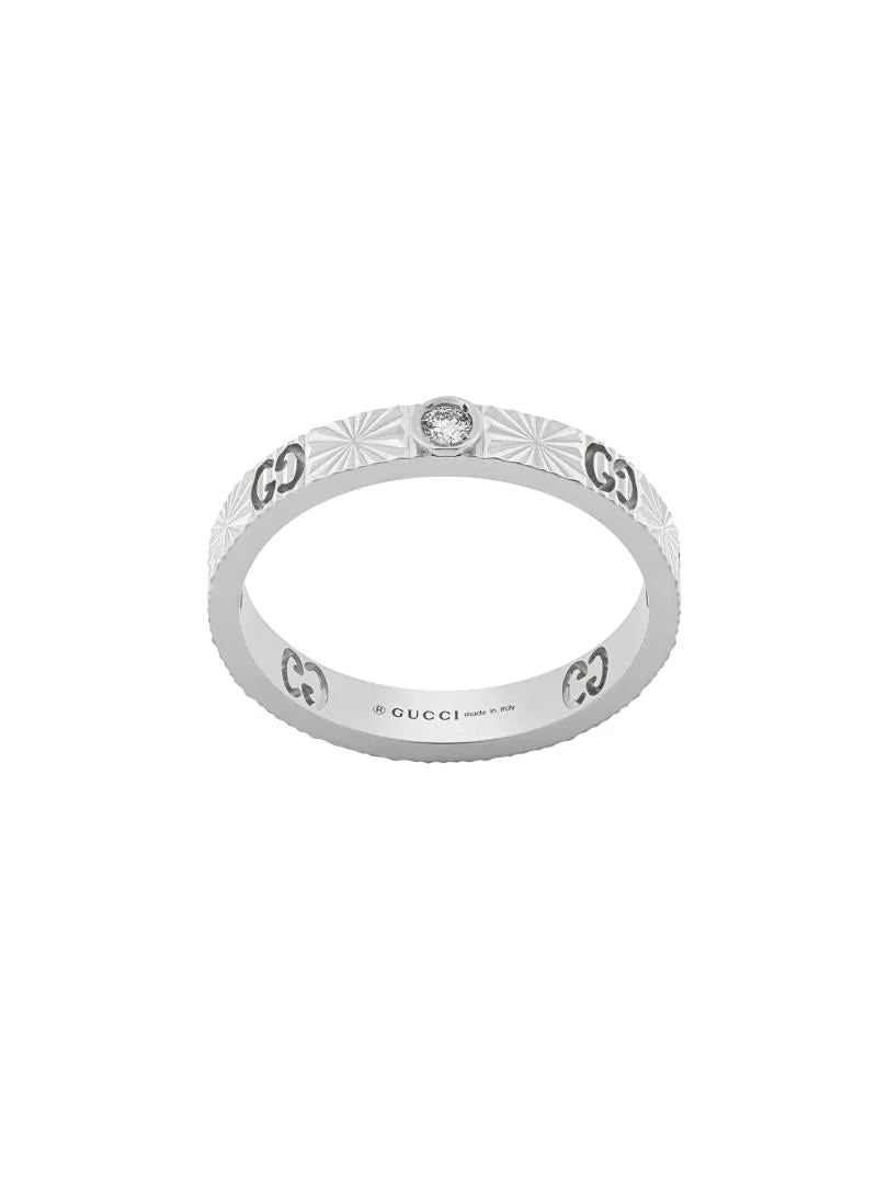 Gucci Icon 18ct White Gold Diamond Heart Band Ring D