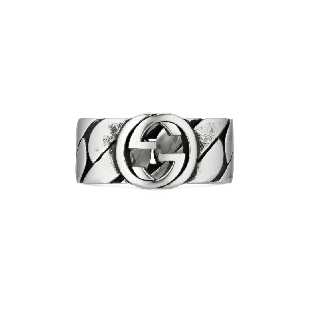 Gucci Interlocking Sterling Silver 8mm Wide Band Ring D