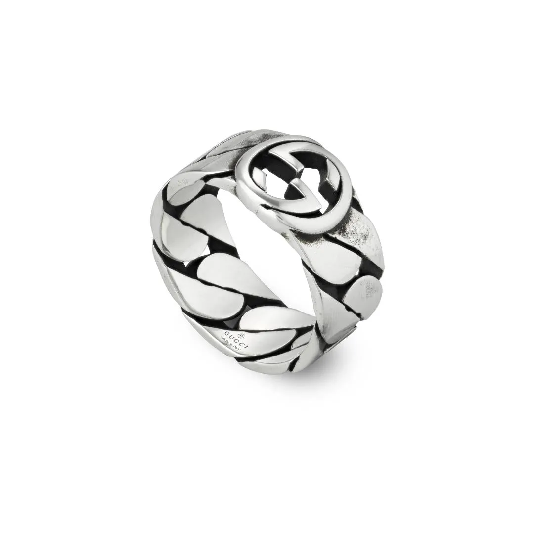 Gucci Interlocking Sterling Silver 8mm Wide Band Ring D