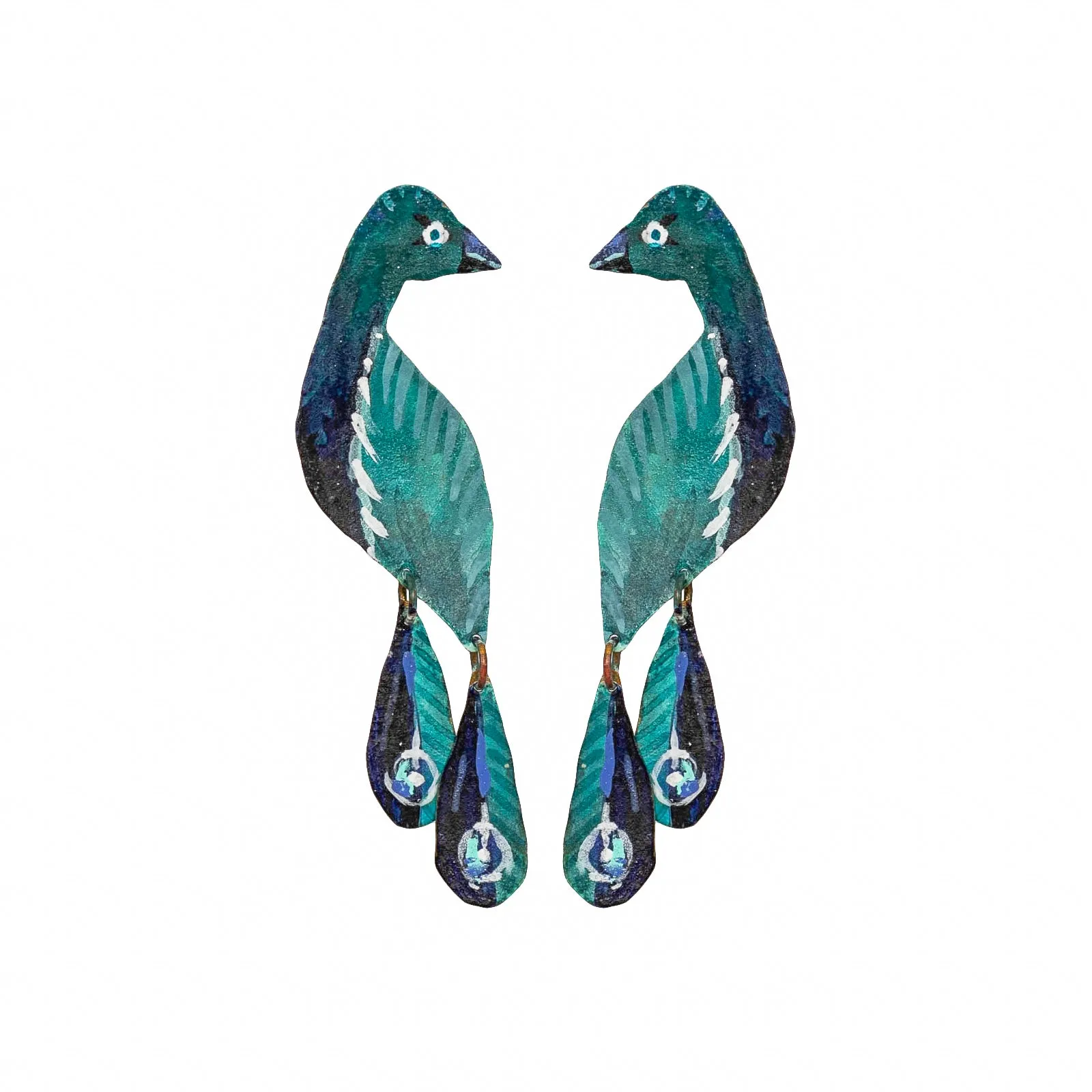 Handpainted Petit Peacock Earrings