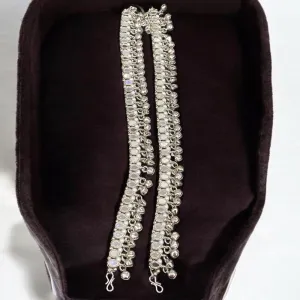 Hira Collections Traditional Silver Plated Mirror Stones Payal Anklets