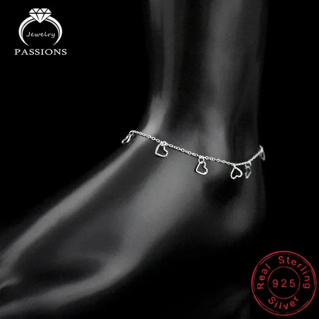 Hot Sale Hollow Star&Heart Pendant Foot Anklet Chain 925 Sterling Silver Plate Ladies Anklets Bracelet For Women's Jewelry Gift