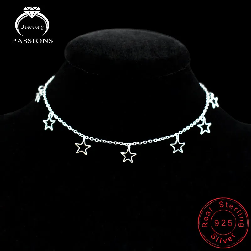 Hot Sale Hollow Star&Heart Pendant Foot Anklet Chain 925 Sterling Silver Plate Ladies Anklets Bracelet For Women's Jewelry Gift