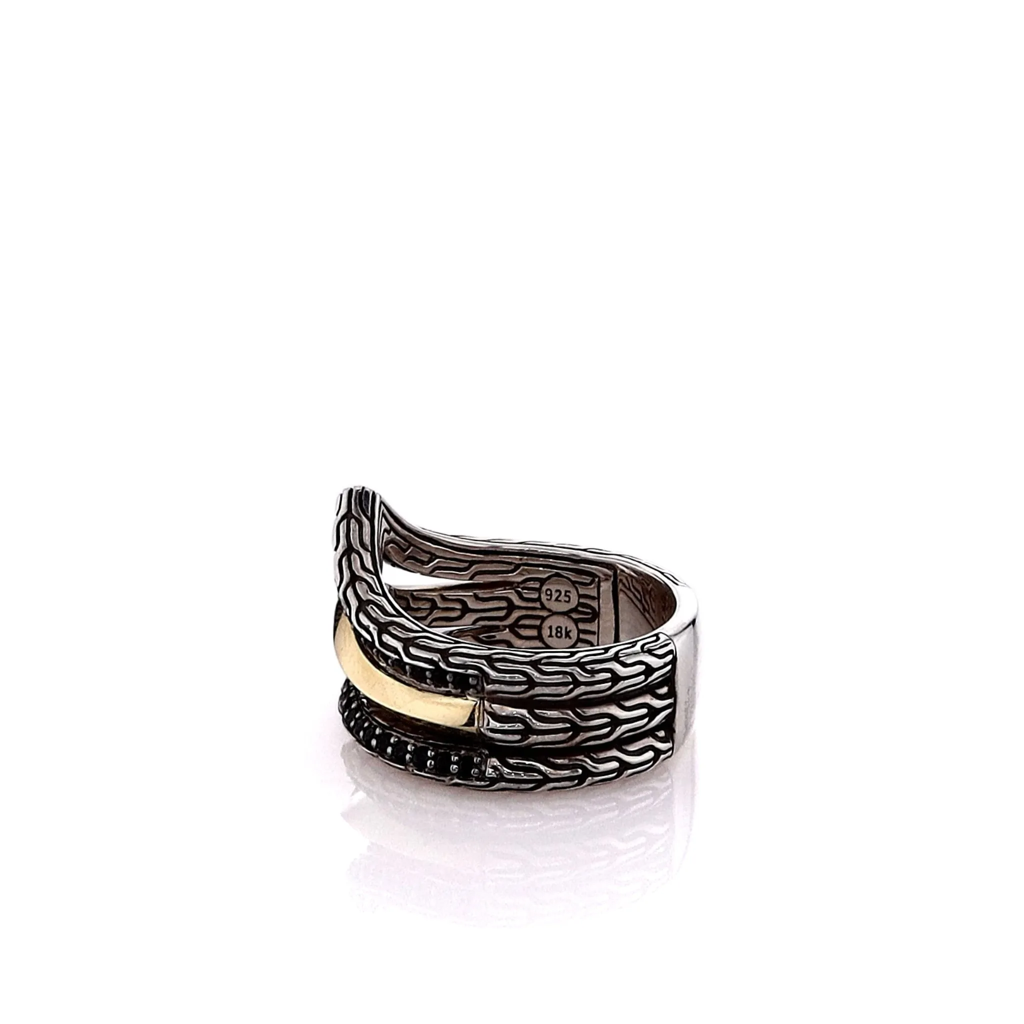 John Hardy Two-Tone Tiga Black Sapphire and Black Spinel Ring