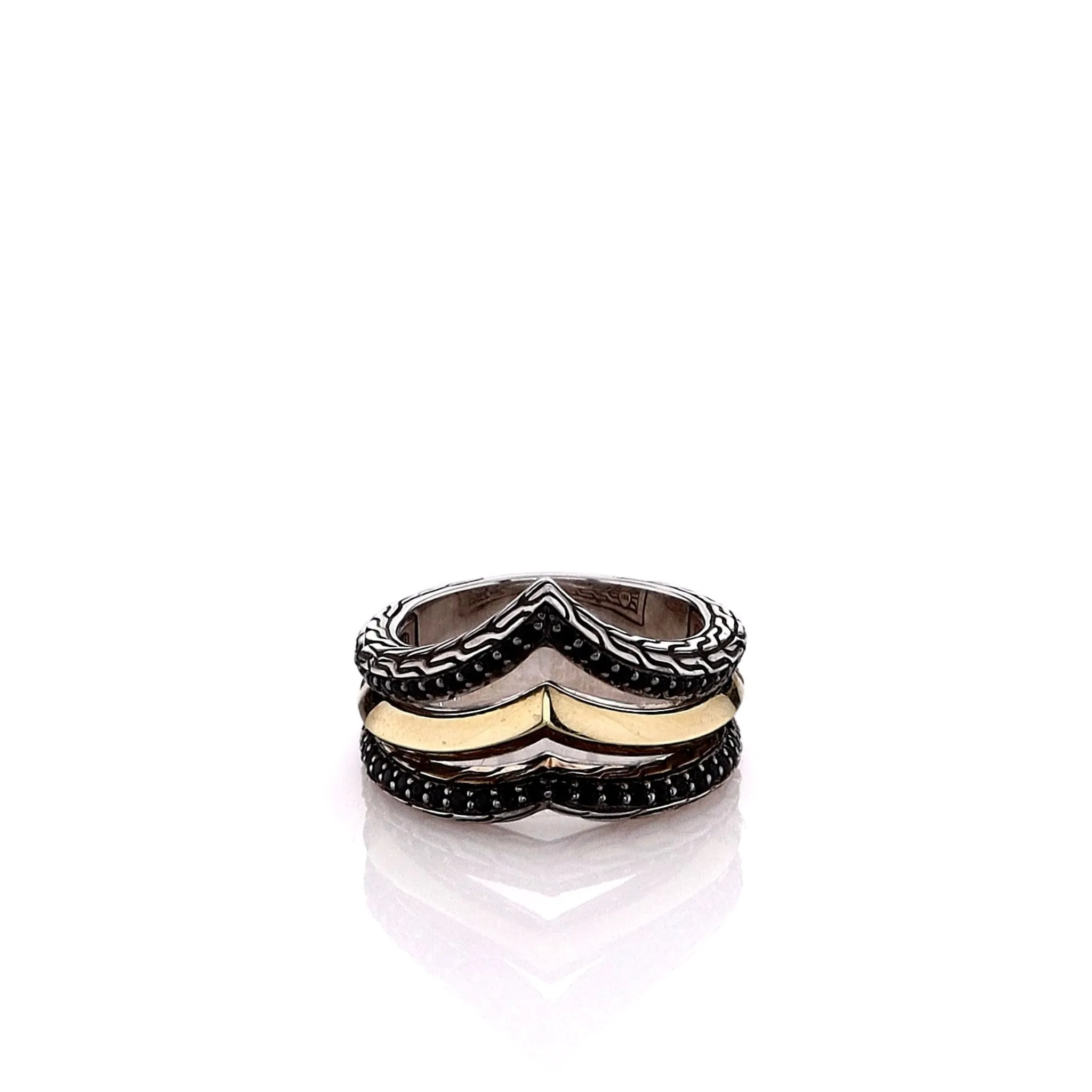 John Hardy Two-Tone Tiga Black Sapphire and Black Spinel Ring