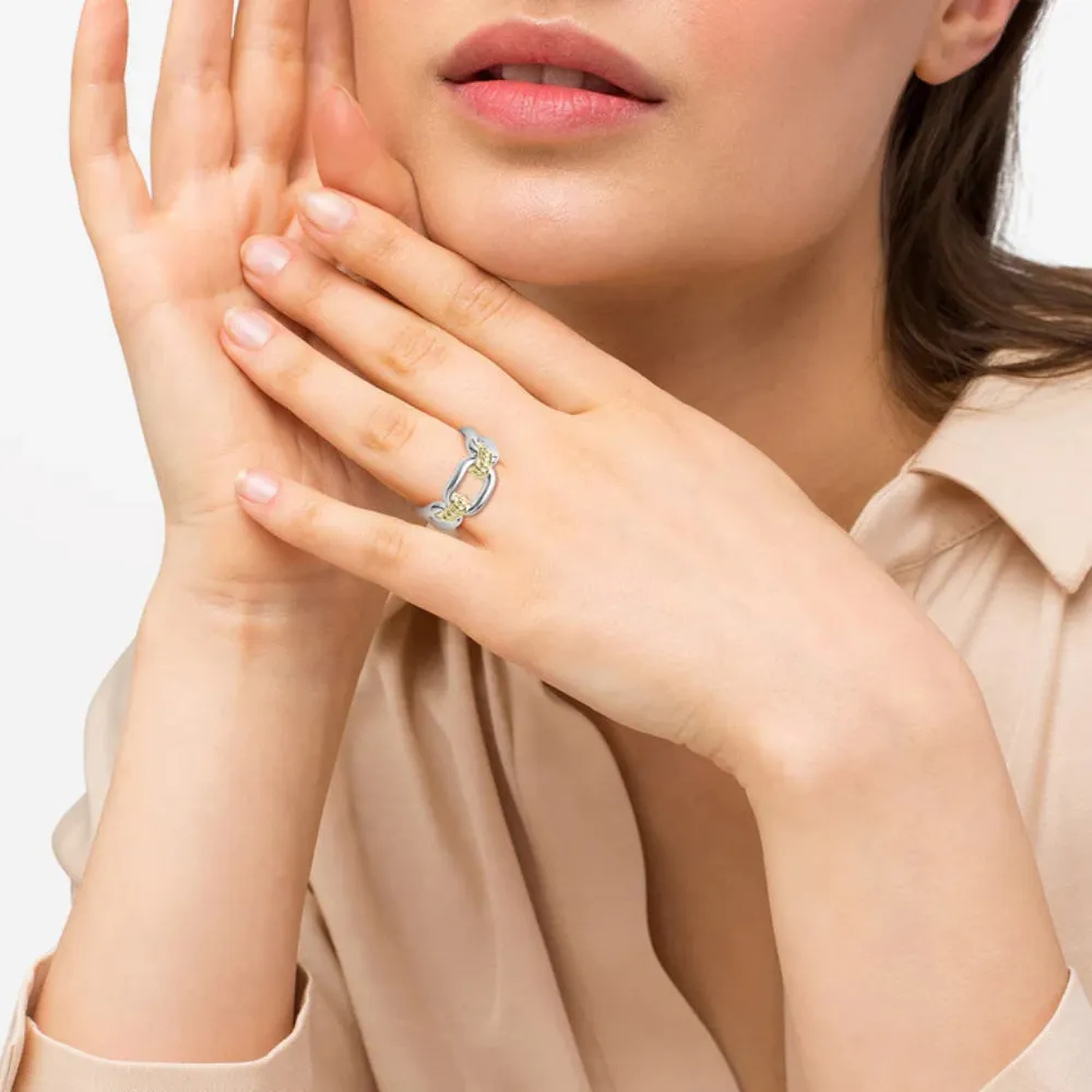 Lagos Signature Caviar Two-Tone Link Ring