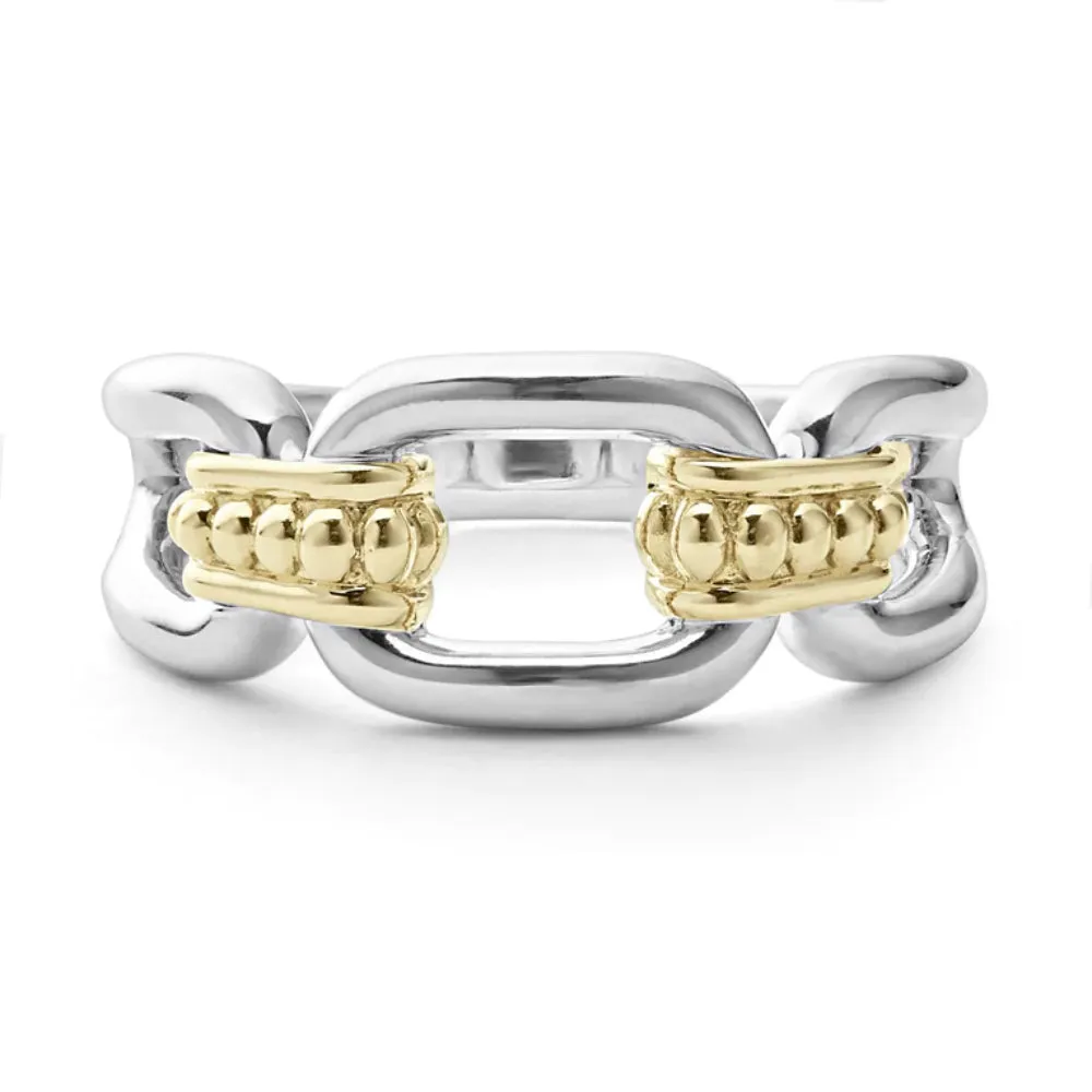 Lagos Signature Caviar Two-Tone Link Ring