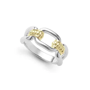 Lagos Signature Caviar Two-Tone Link Ring