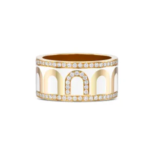 L'Arc de DAVIDOR Ring GM, 18k Yellow Gold with Neige Lacquered Ceramic and Porta Diamonds