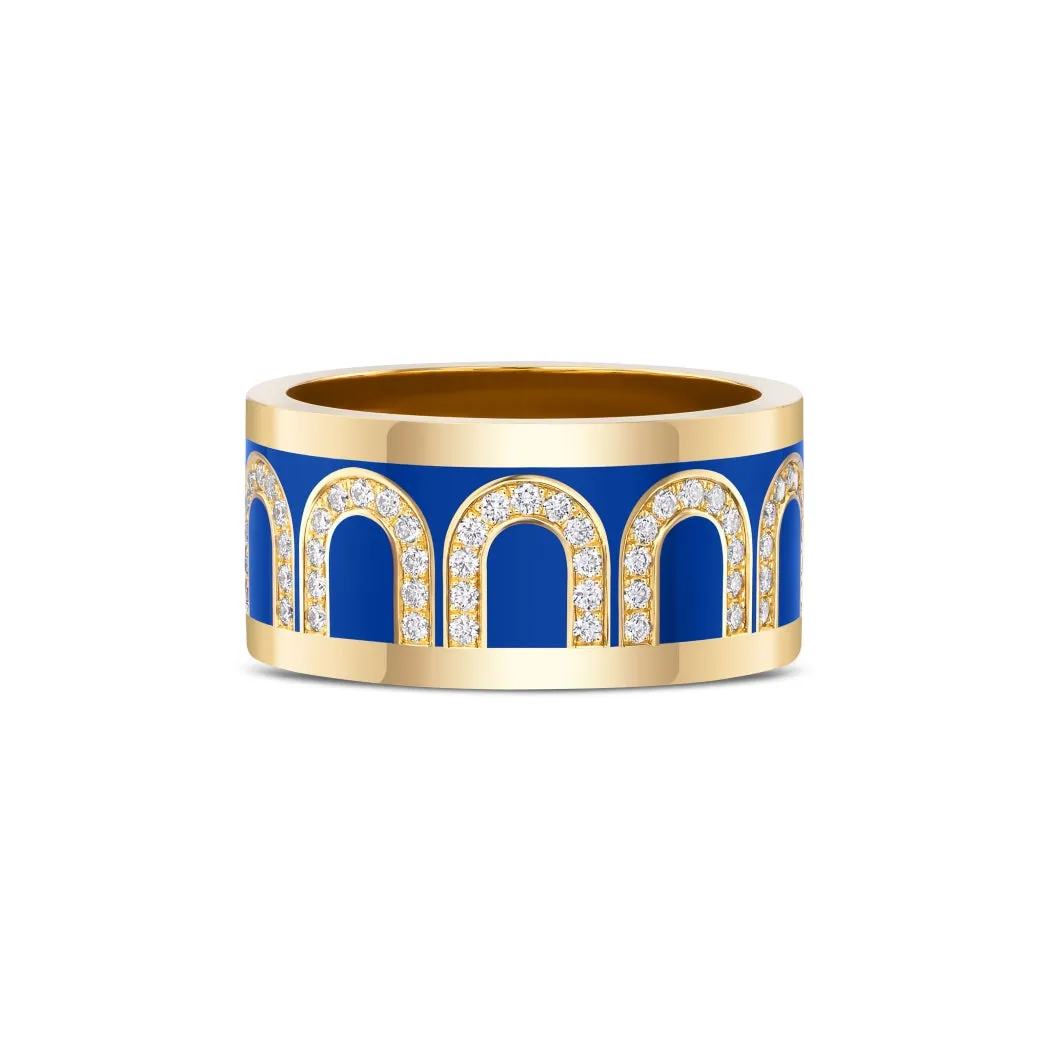 L'Arc de DAVIDOR Ring GM, 18k Yellow Gold with Riviera Lacquered Ceramic and Arcade Diamonds