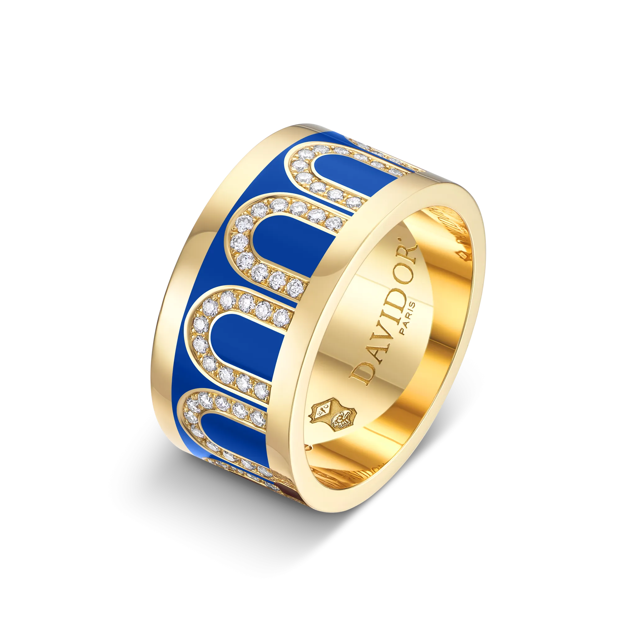 L'Arc de DAVIDOR Ring GM, 18k Yellow Gold with Riviera Lacquered Ceramic and Arcade Diamonds