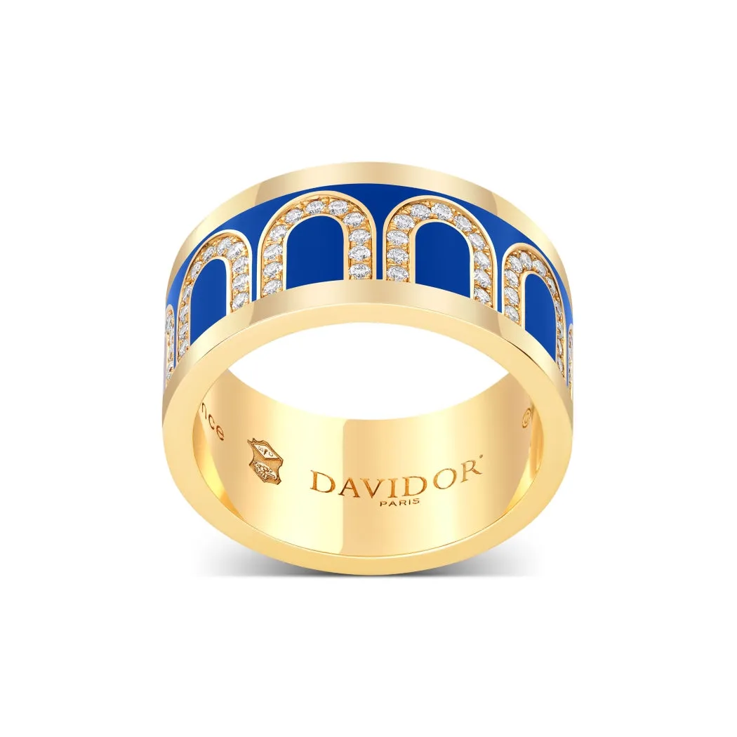 L'Arc de DAVIDOR Ring GM, 18k Yellow Gold with Riviera Lacquered Ceramic and Arcade Diamonds