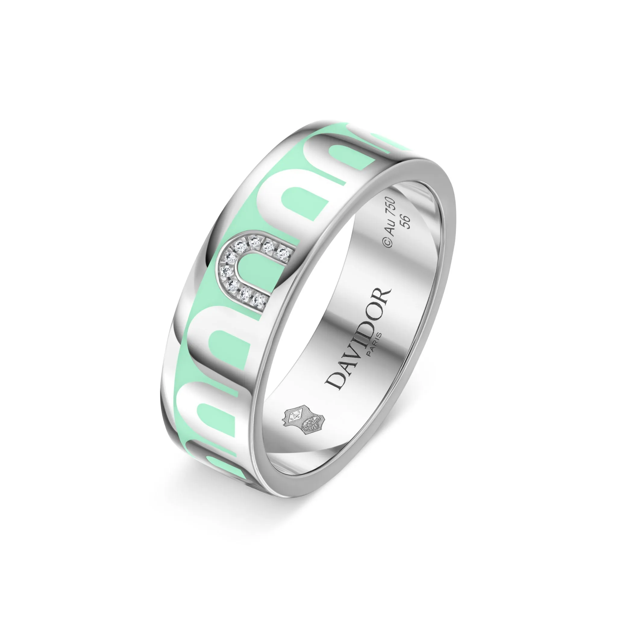 LArc de DAVIDOR Ring MM, 18k White Gold with Palm Beach Lacquered Ceramic and Porta Simple Diamonds