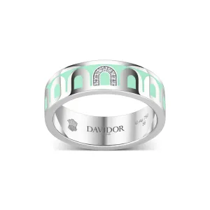 LArc de DAVIDOR Ring MM, 18k White Gold with Palm Beach Lacquered Ceramic and Porta Simple Diamonds
