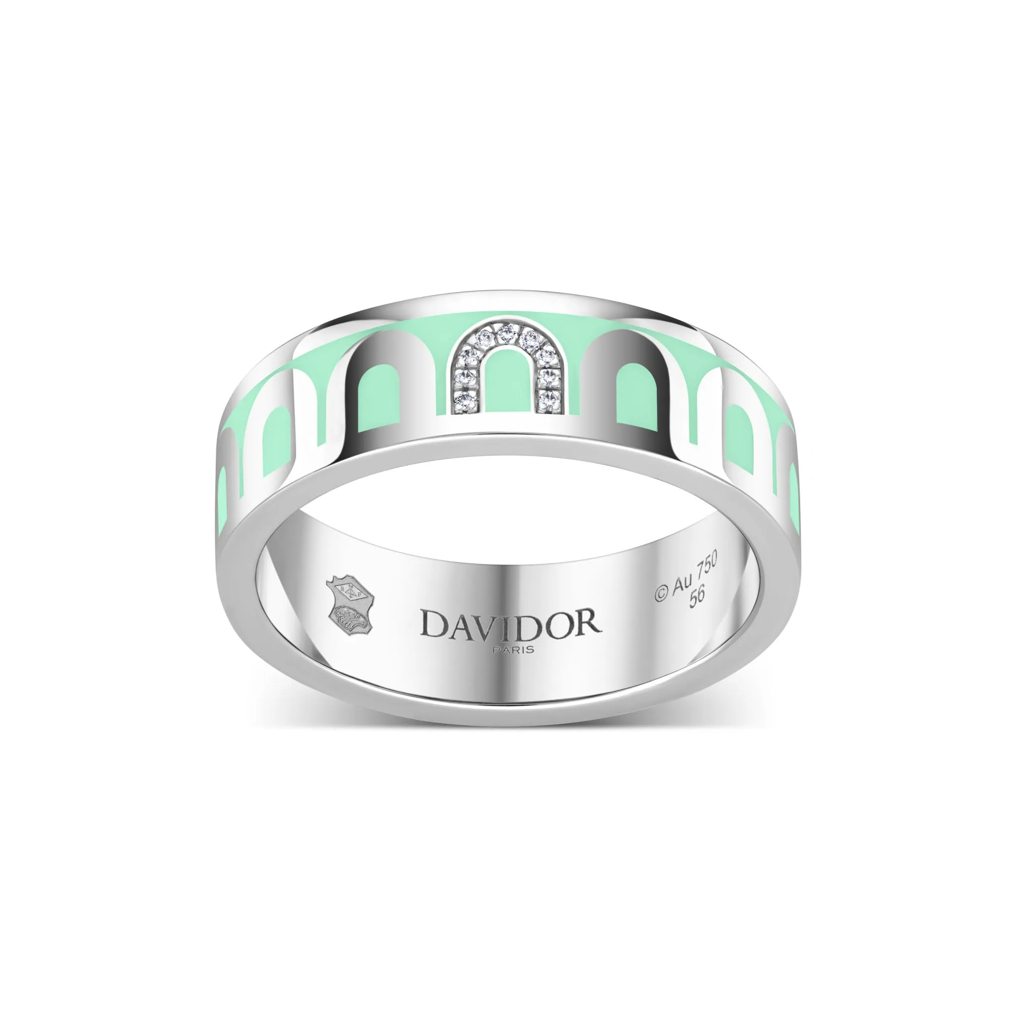 LArc de DAVIDOR Ring MM, 18k White Gold with Palm Beach Lacquered Ceramic and Porta Simple Diamonds