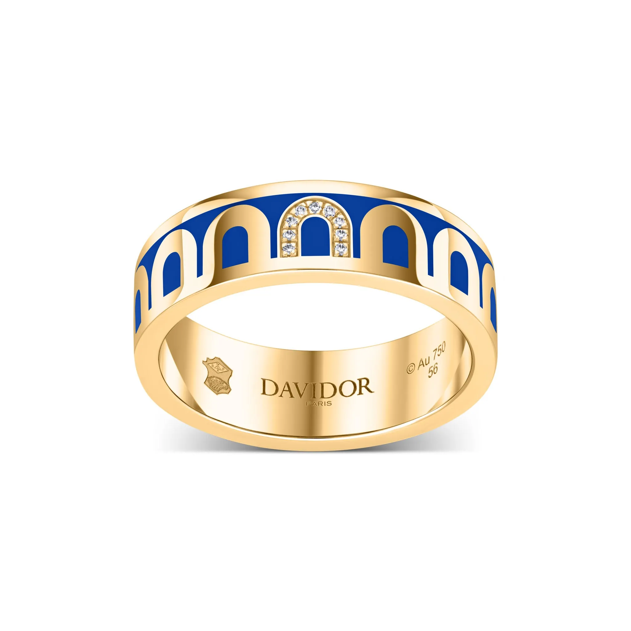 LArc de DAVIDOR Ring MM, 18k Yellow Gold with Riviera Lacquered Ceramic and Porta Simple Diamonds