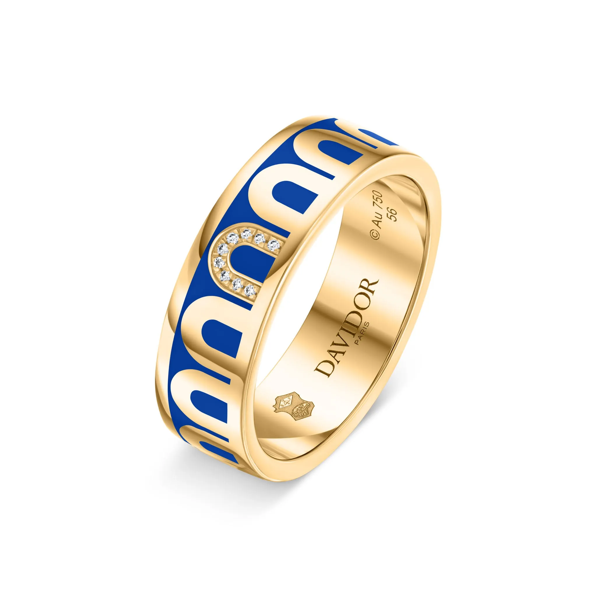 LArc de DAVIDOR Ring MM, 18k Yellow Gold with Riviera Lacquered Ceramic and Porta Simple Diamonds