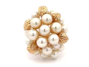 Large Vintage Pearl Cluster Ring in 14k Yellow Gold