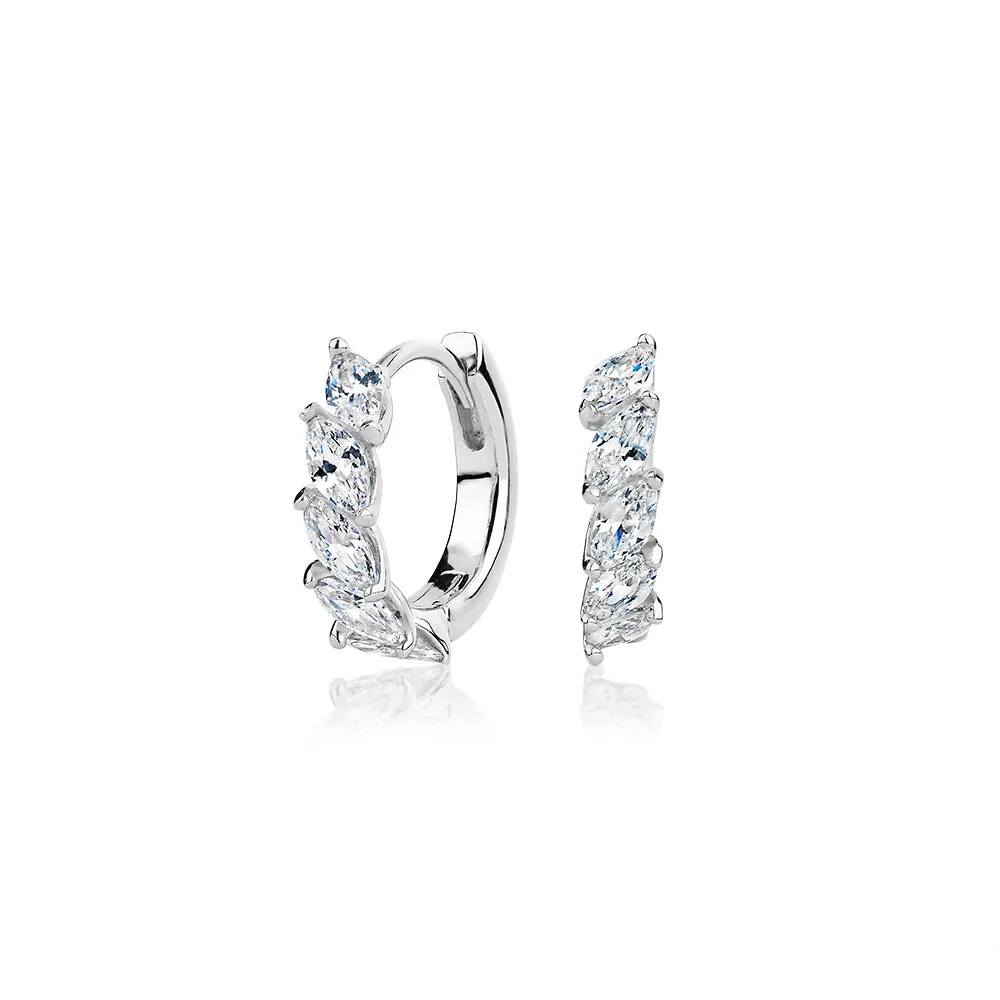 Marquise hoop earrings with 1.4 carats* of diamond simulants in sterling silver